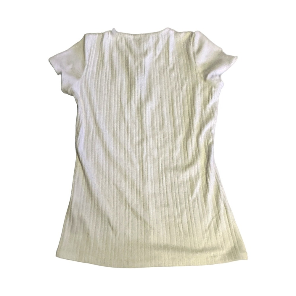 GBG Los Angeles Ribbed Keyhole Crewneck Short Sleeve Top Cream Ivory NWT Small - Picture 5 of 8